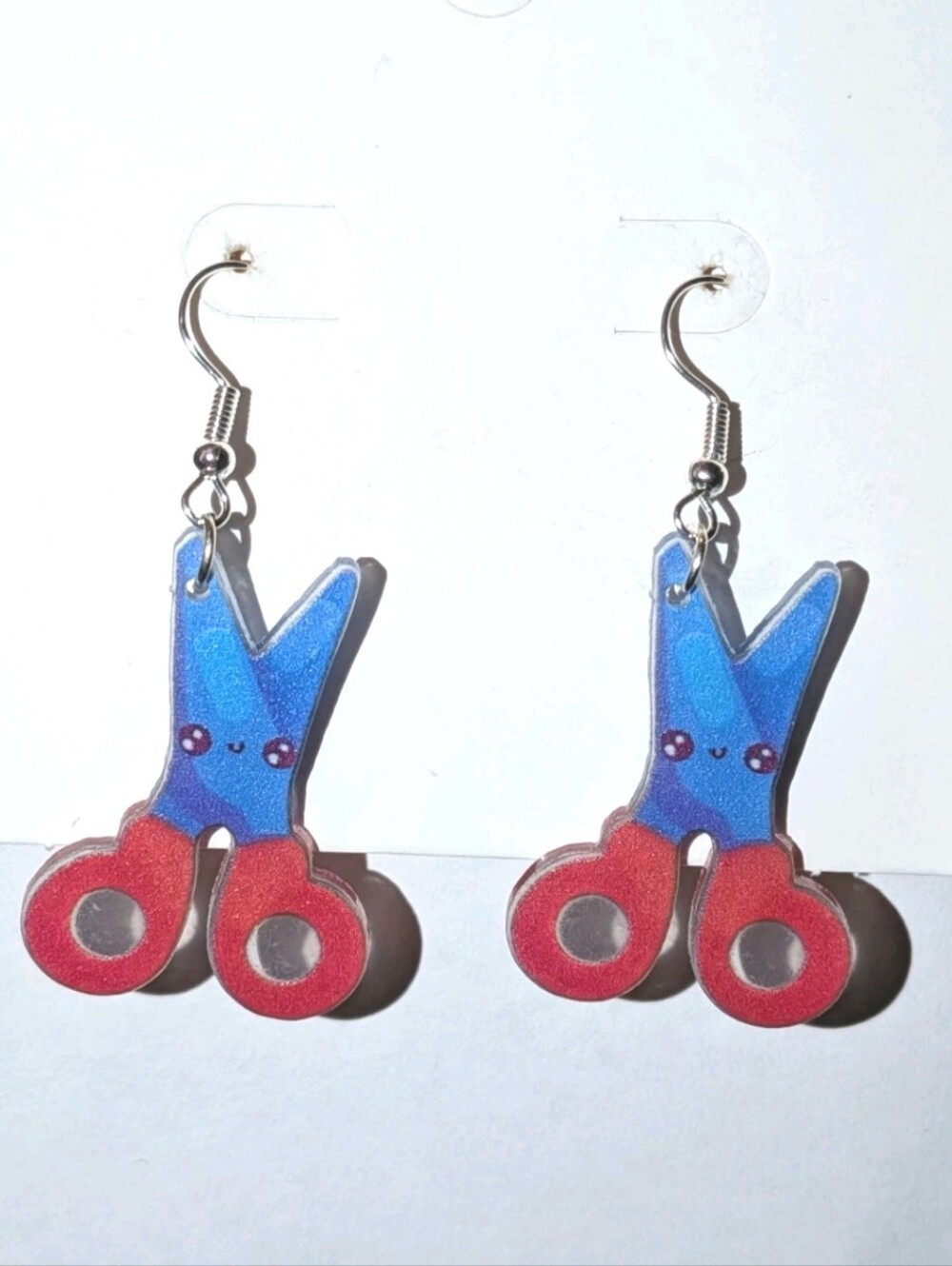 Hand Crafted Cute Kawaii Scissors Dangle Earrings - Blue & Red
